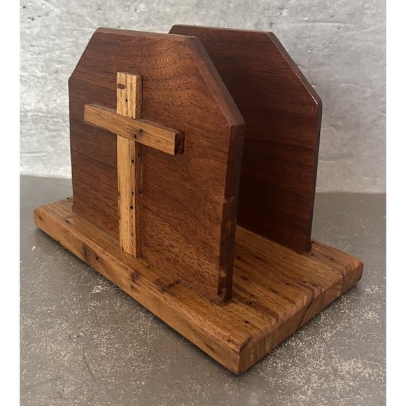 Vintage Handcrafted Wood Wooden Christian Cross Napkin Letter‎ Holder Handmade - Picture 2 of 9